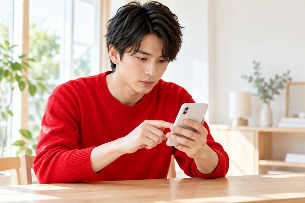 20代の男性がスマホのコメント設定の画面を開き、迷惑なコメントを見えなくする設定を一つずつ確かめている
