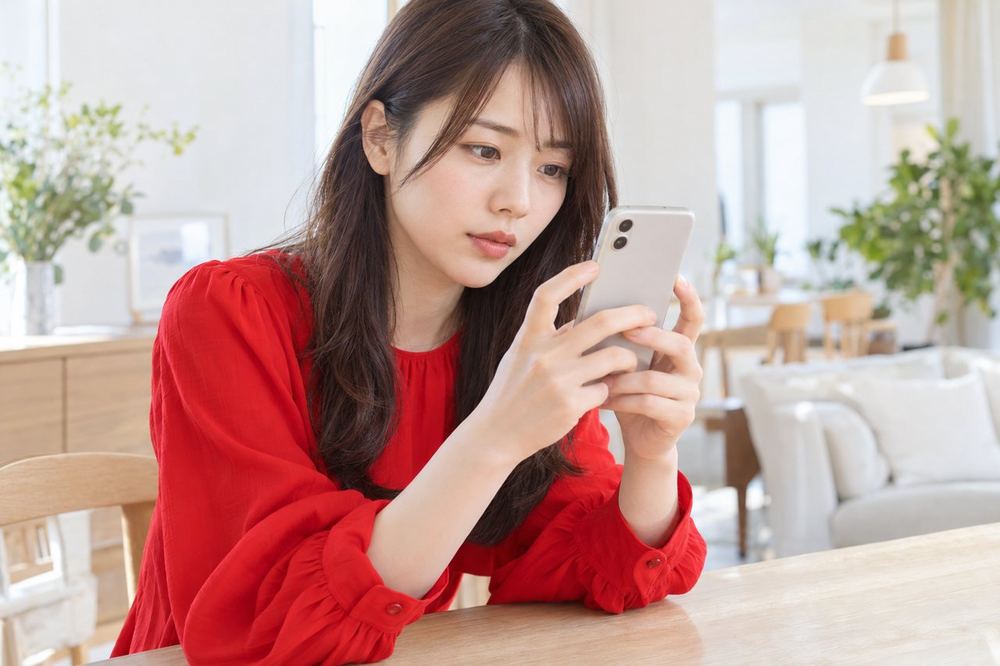 20代の女性がスマホに届いたメッセージを読み、返信せずに画面をスクリーンショットで保存している