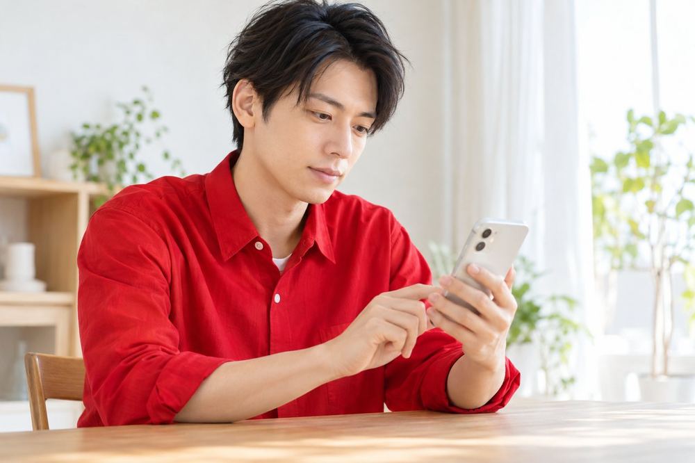 男性が机でスマホの申し立て画面に、事実を一つずつ落ち着いて入力している