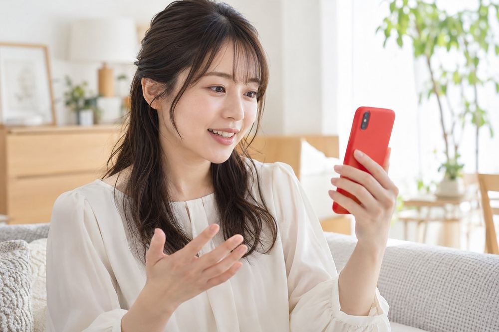 女性がマネージャーとスマホの画面越しに、配信前の不安について話している