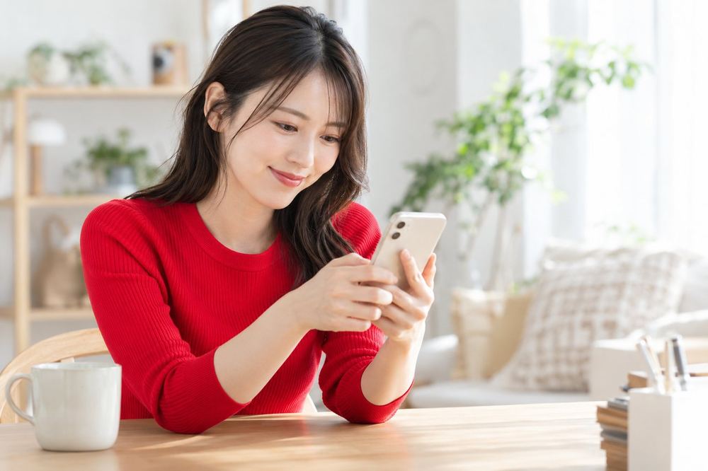 女性が配信後に、スマホでコメントの流れを見返している