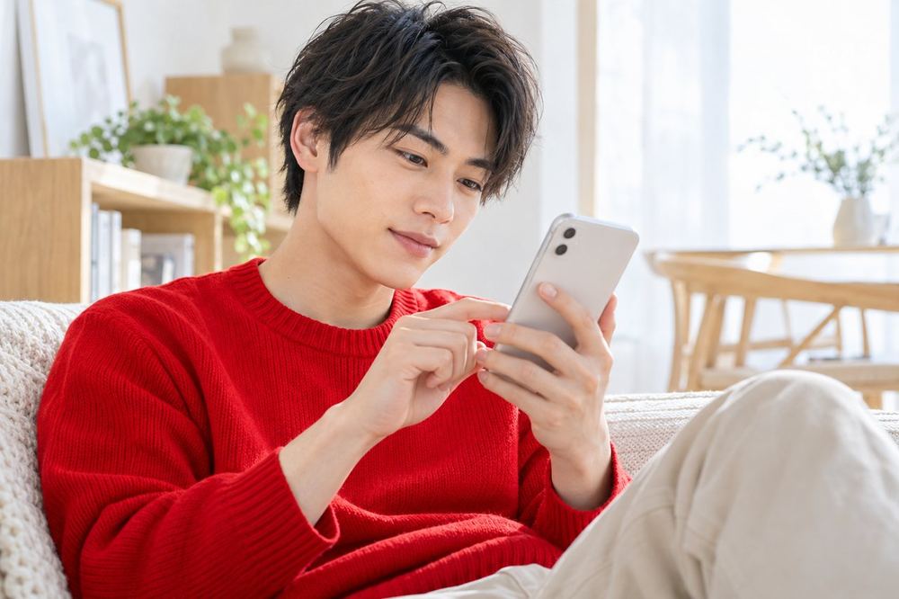 20代の男性がスマホのTikTokアプリでイベントの一覧画面を開き、画面を指でスクロールしながら読んでいる